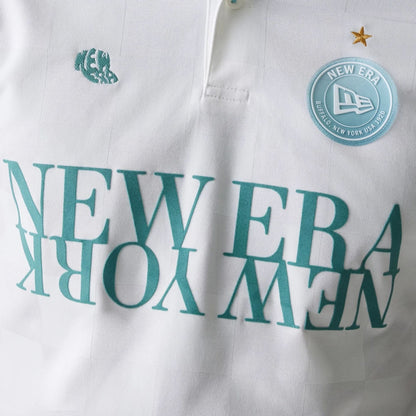 The Male model is wearing New Era Japan Grid White Polo T-Shirt 4