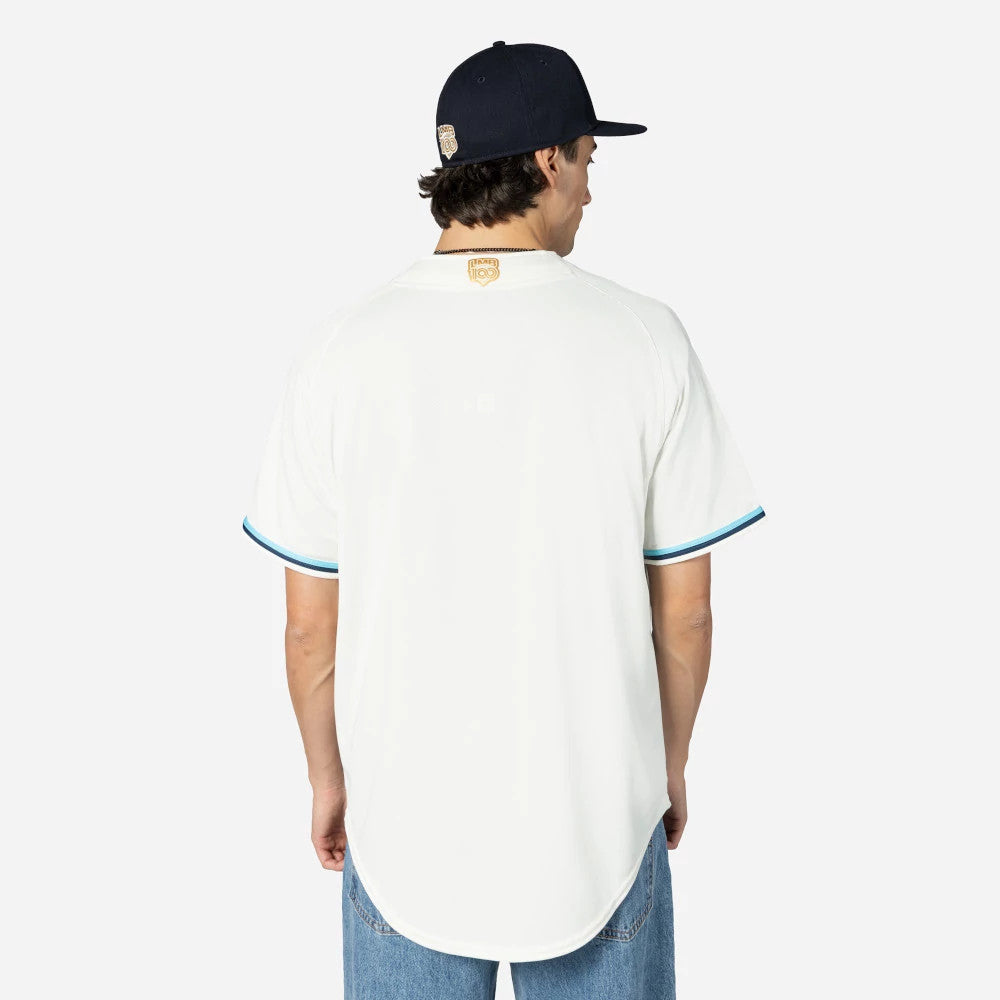 The Male model is wearing Veracruz Aguilas Mexico LMB On Field Cream On-Field Jersey 2