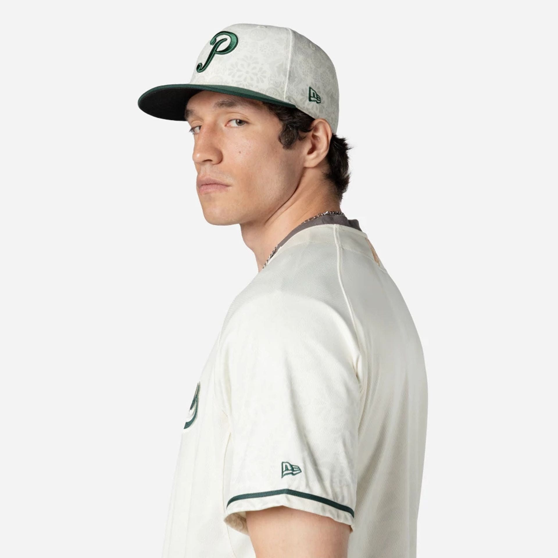 The Male model is wearing Puebla Pericos Mexico LMB On Field White On-Field Jersey 6