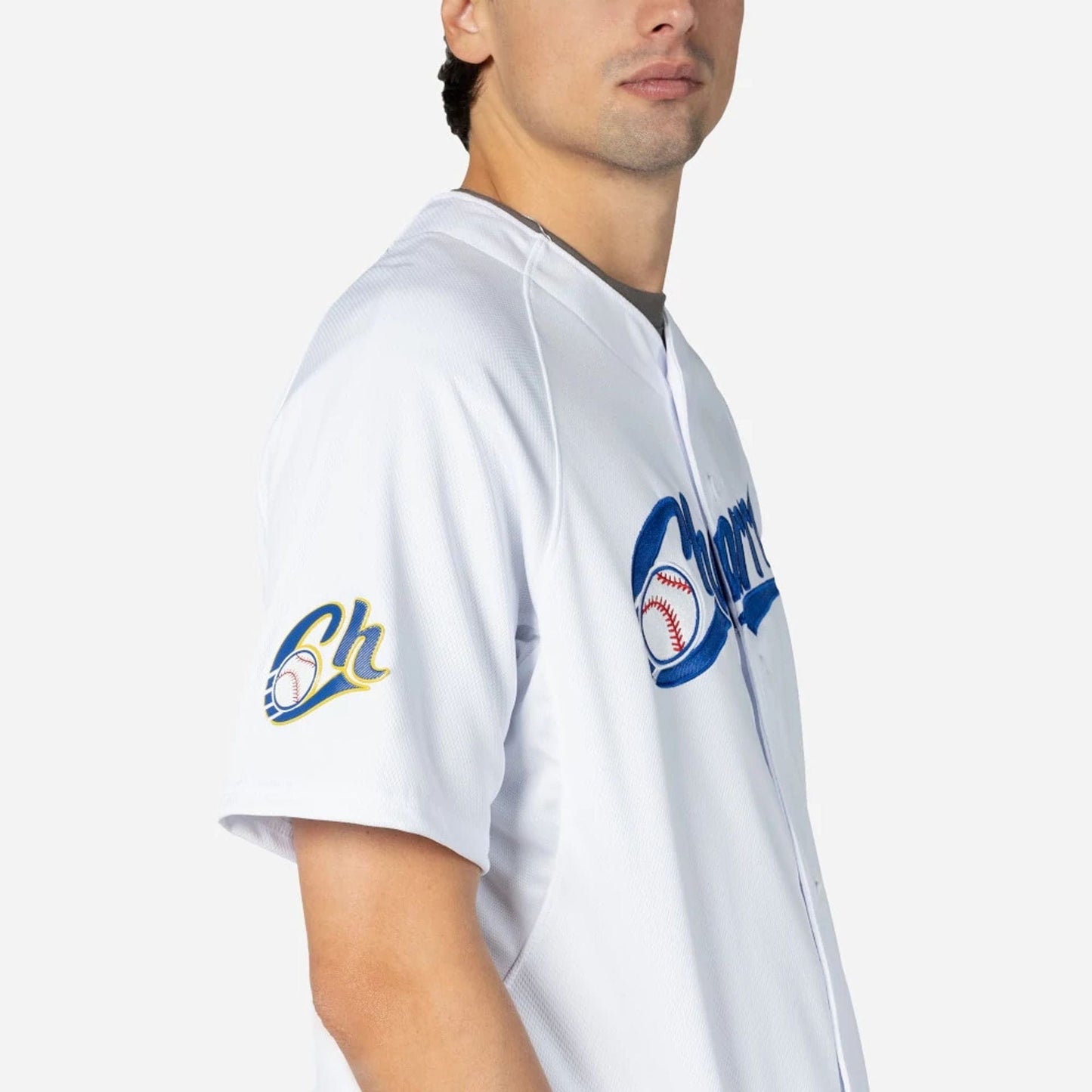 The Male model is wearing Charros De Jalisco Mexico LMB On Field White On-Field Jersey 4