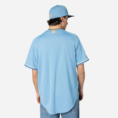 The Male model is wearing Charros De Jalisco Mexico LMB On Field Pastel Blue On-Field Jersey 2