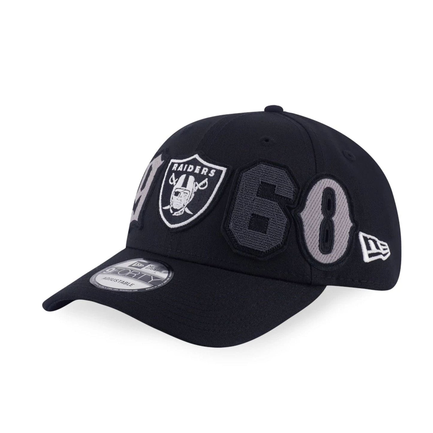 This is a Las Vegas Raiders NFL League Patch Black 9FORTY Adjustable Cap 1