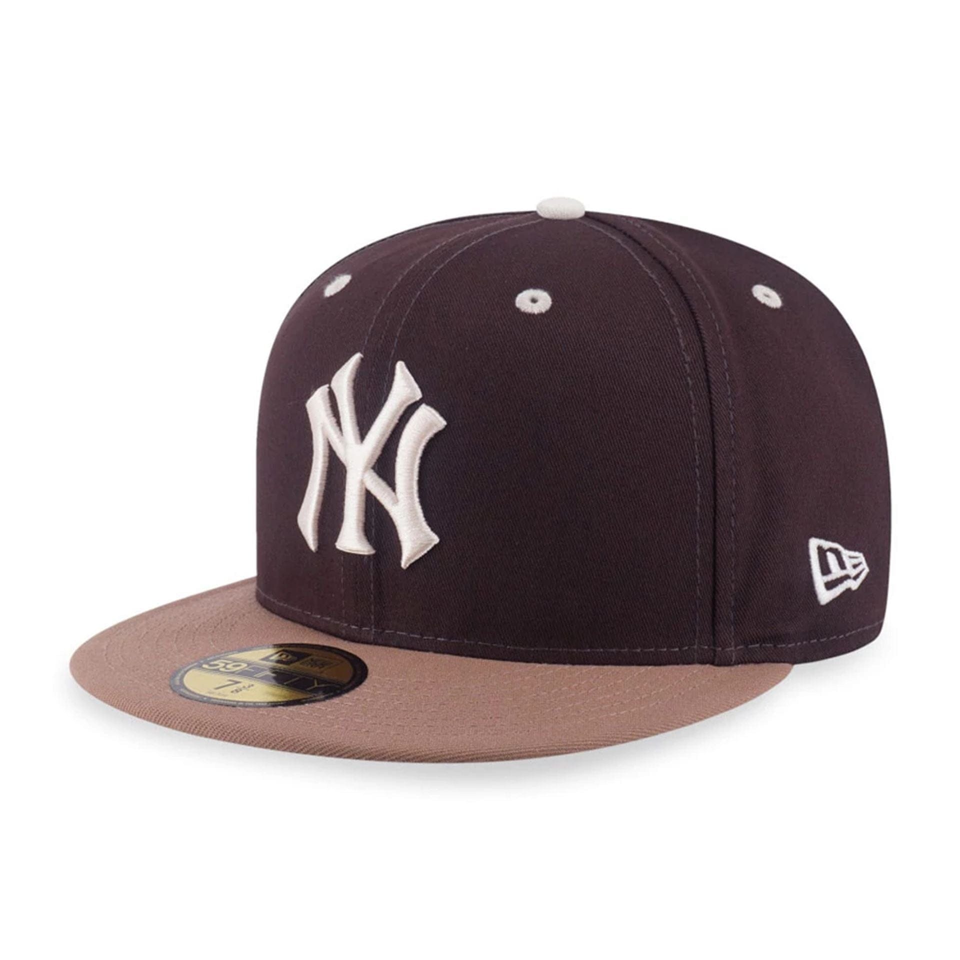This is a New York Yankees MLB Iced Latte Dark Brown 59FIFTY Fitted Cap 1