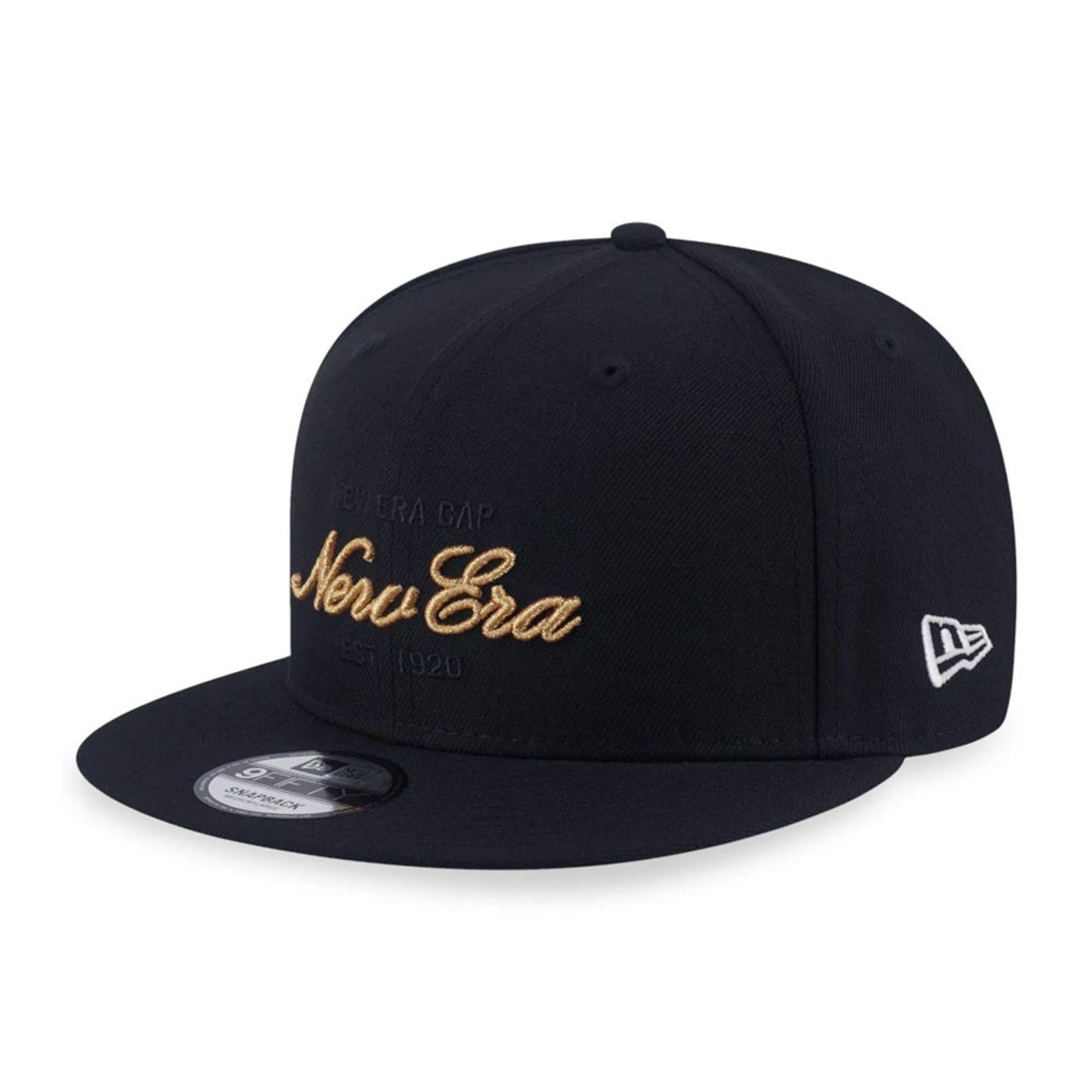 Pictured is this New Era NEC Logo 9FIFTY Snapback cap in black. 1