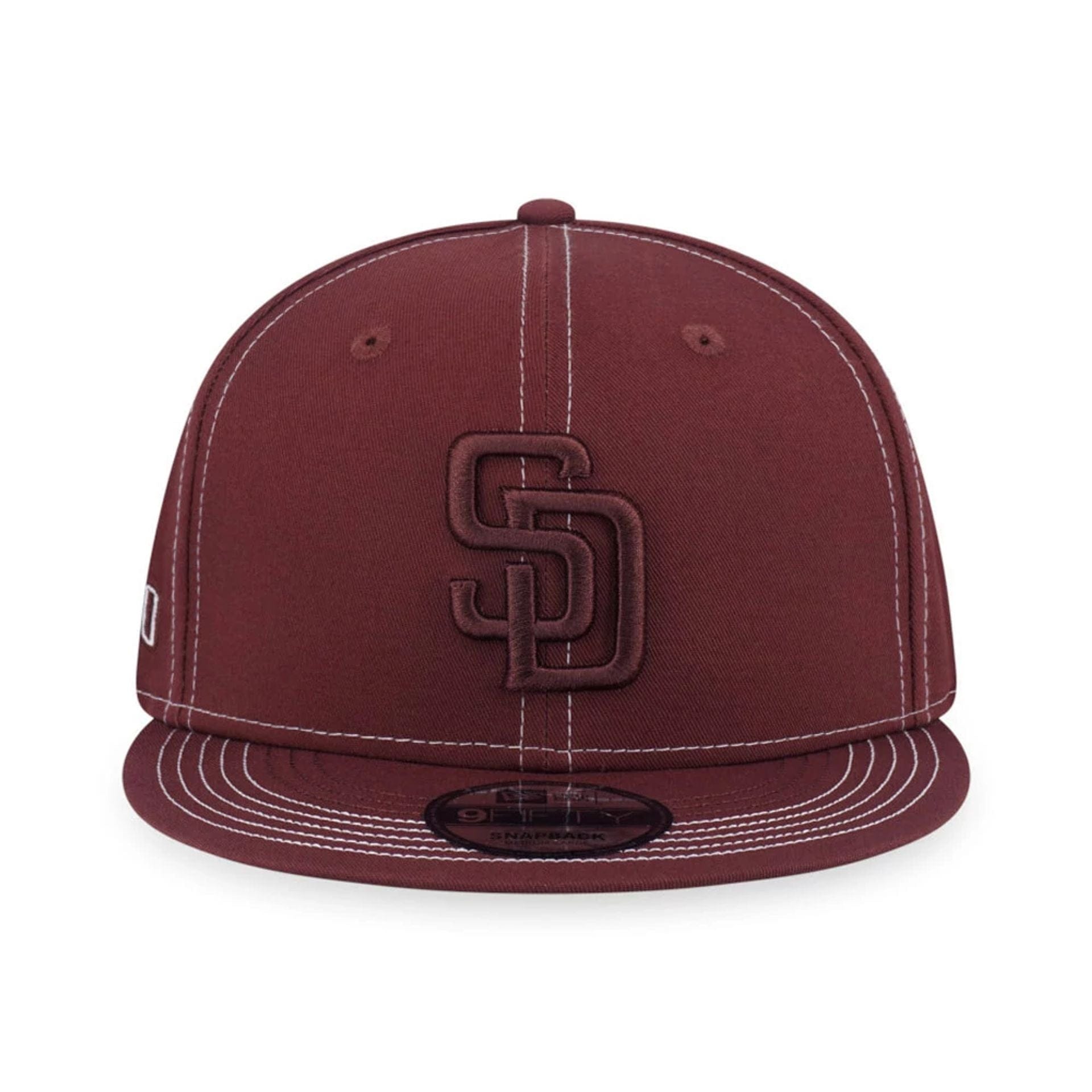 Pictured is this MLB Contrast Stitching San Diego Padres 9FIFTY Snapback cap in brown. 2