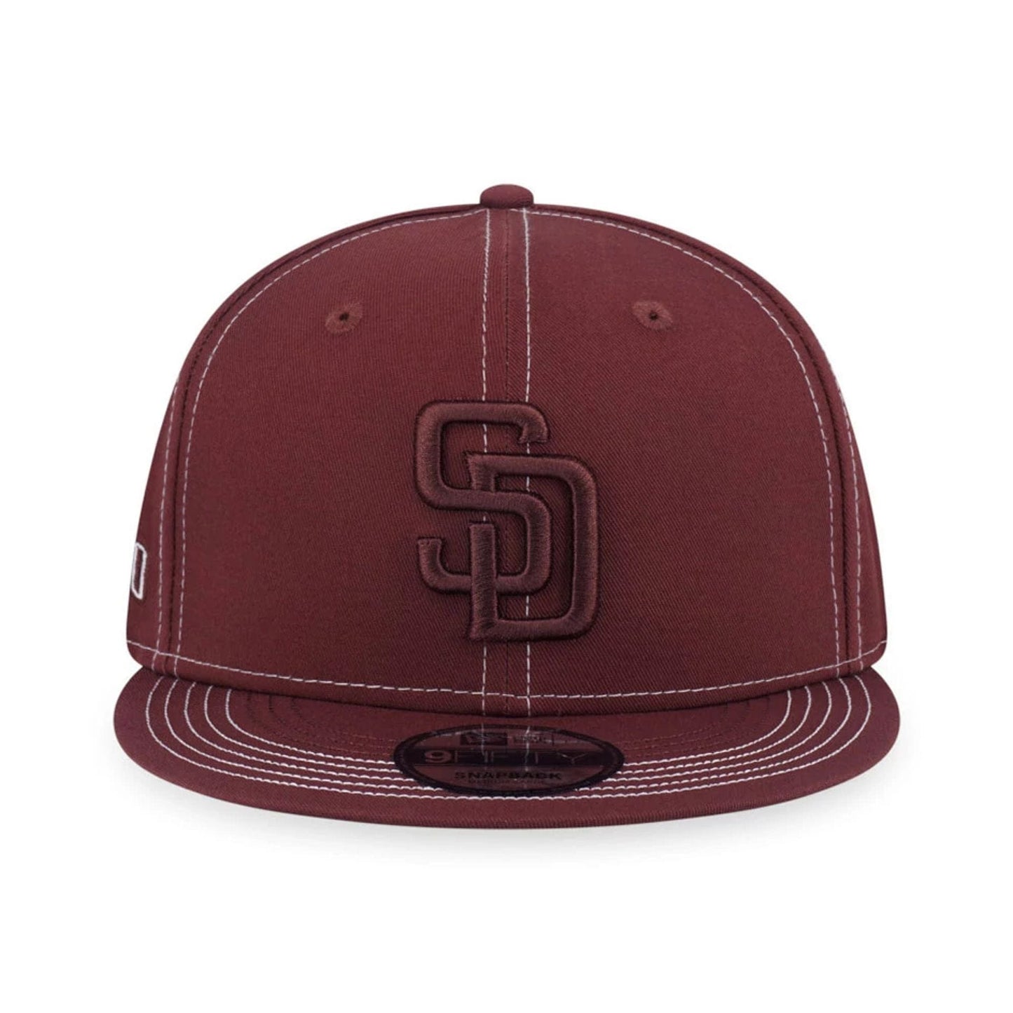 Pictured is this MLB Contrast Stitching San Diego Padres 9FIFTY Snapback cap in brown. 2