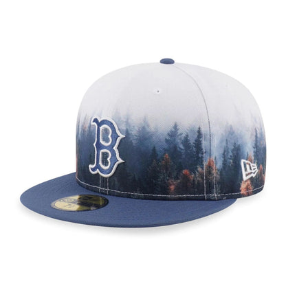 Pictured is this MLB Forest Boston Red Sox 59FIFTY Fitted cap in dark blue. 1