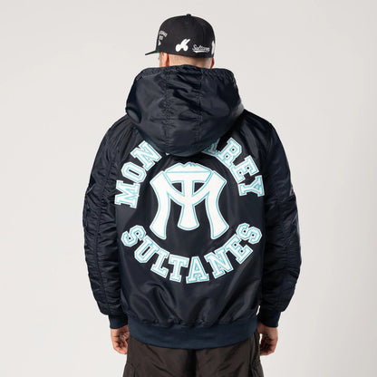 The Male model is wearing Sultanes De Monterrey LMB X Alpha Navy Jacket 2