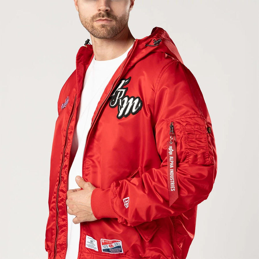The Male model is wearing Mexico Diablos LMB X Alpha Red Jacket 3