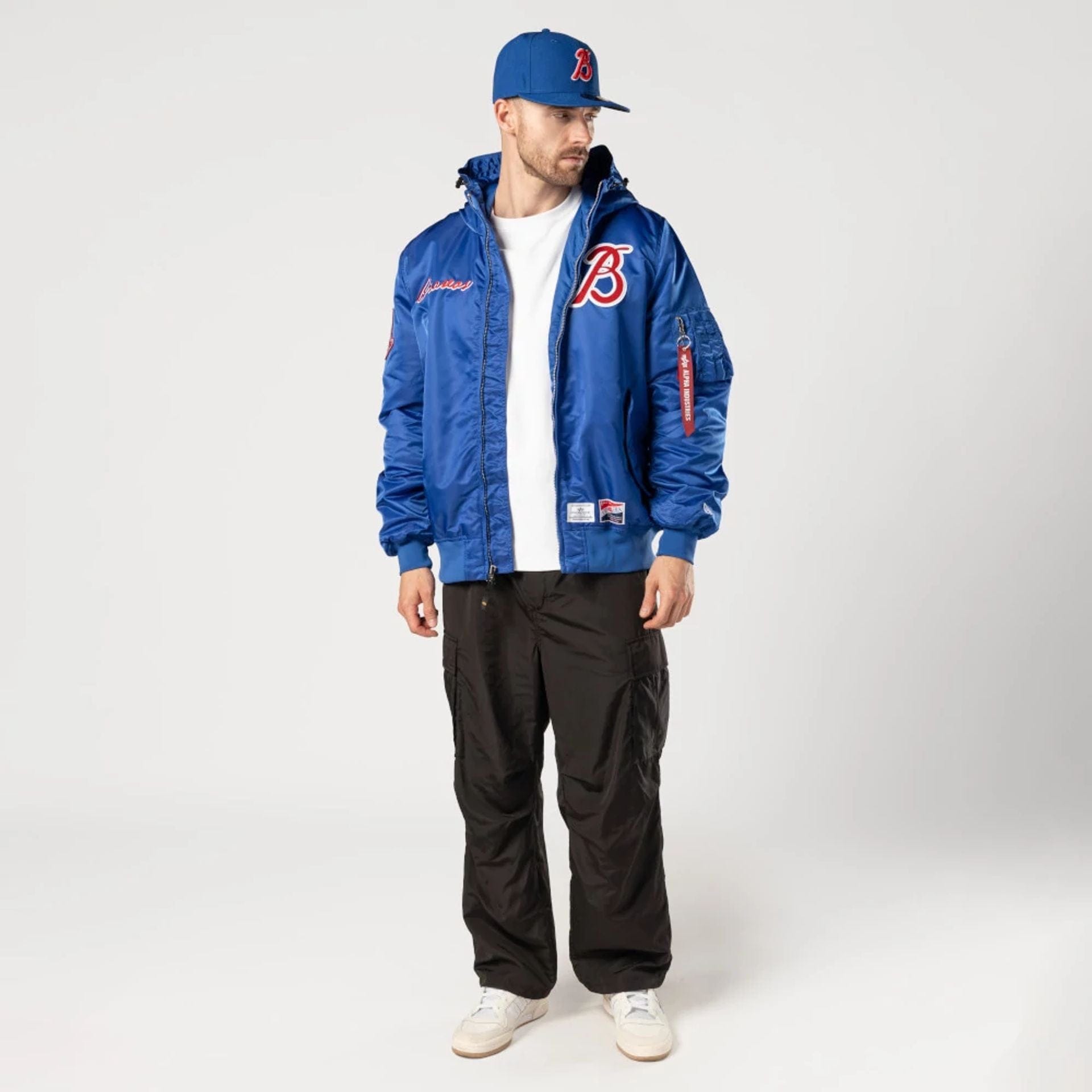 The Male model is wearing Leon Bravos LMB X Alpha Blue Jacket 7