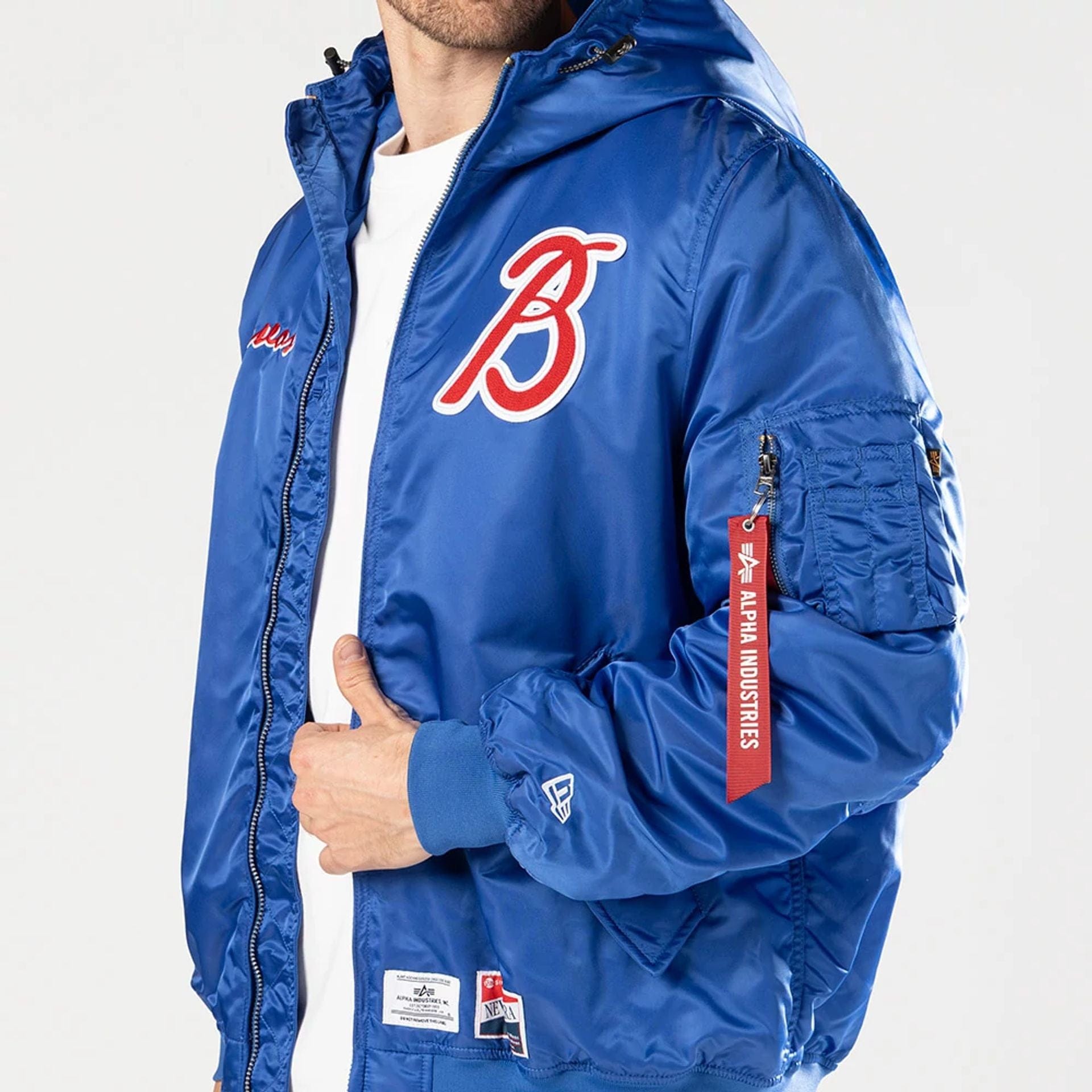 The Male model is wearing Leon Bravos LMB X Alpha Blue Jacket 4