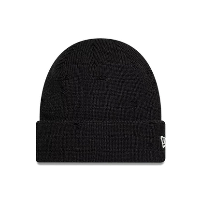 This is a  New Era Distressed Black Cuff Knit Beanie Hat 1