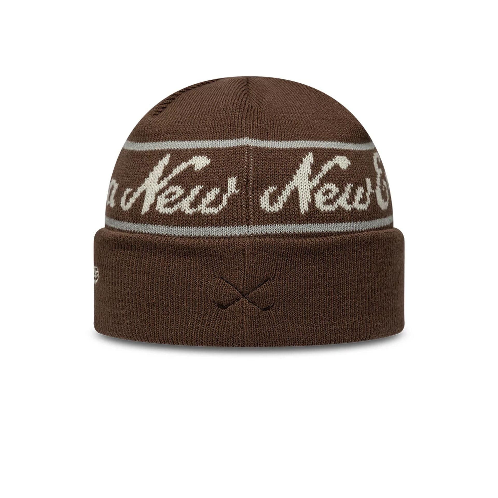 This is a New Era Dark Brown Visor Knit Beanie Hat 6
