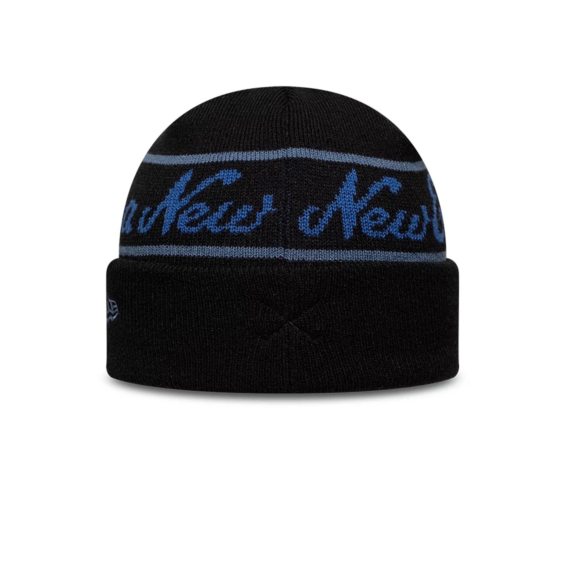 This is a New Era Black Visor Knit Beanie Hat 6