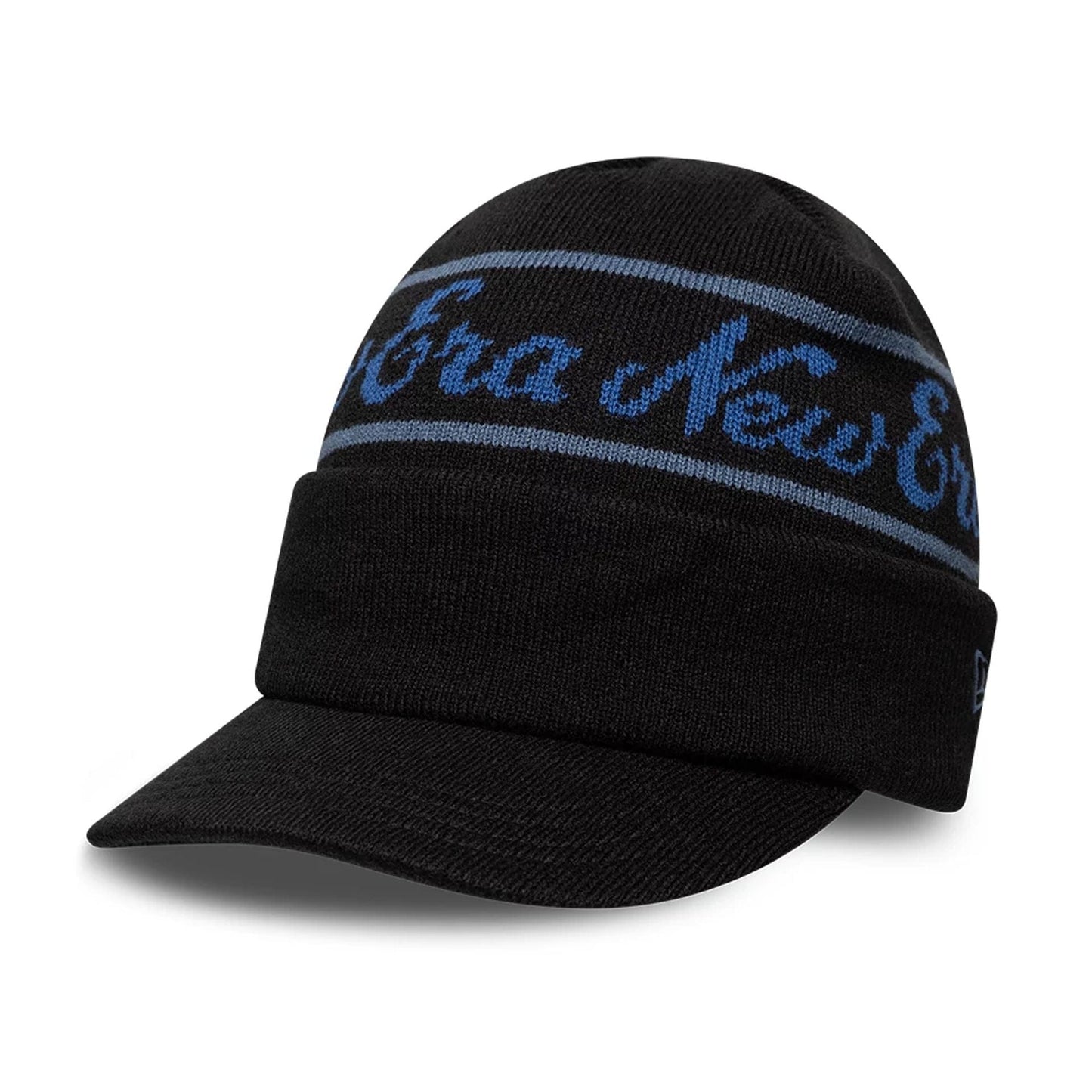 This is a New Era Black Visor Knit Beanie Hat 1