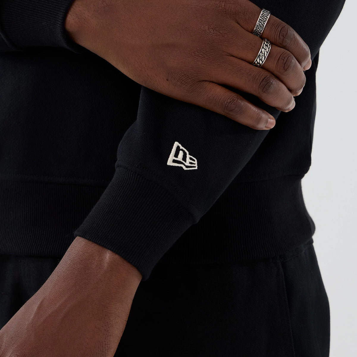 The Male model is wearing New Era Cap Company Black Crew Neck Sweater 5