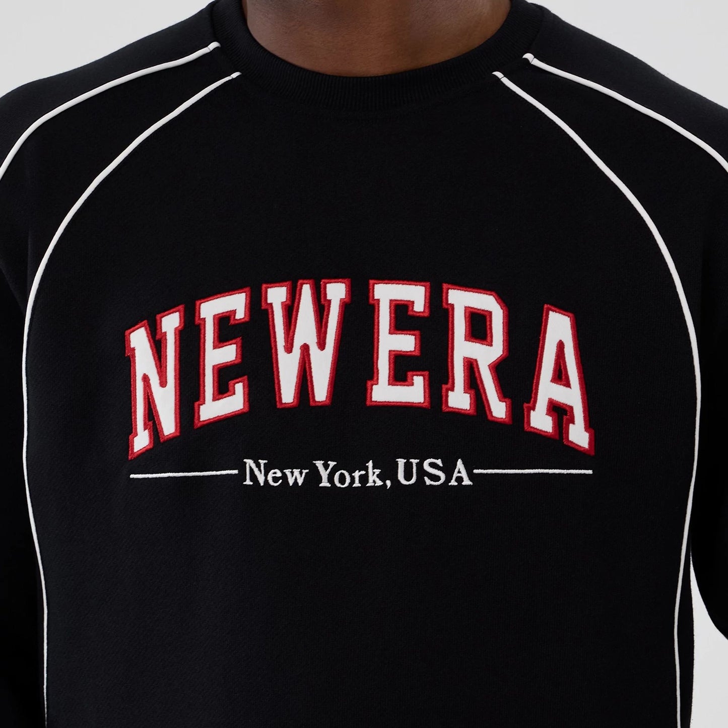 The Male model is wearing New Era Colour Block Black Crew Neck Sweater 3