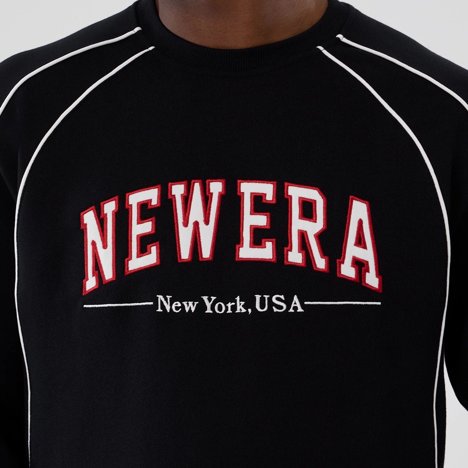 The Male model is wearing New Era Colour Block Black Crew Neck Sweater 3