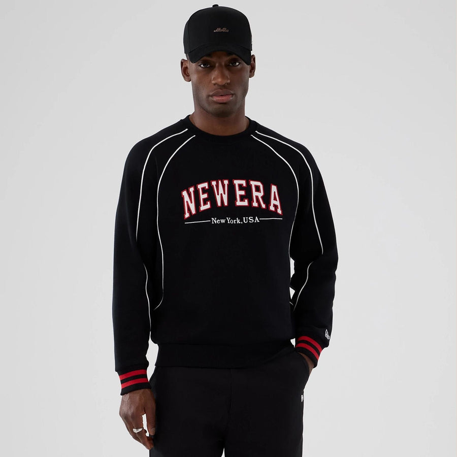 The Male model is wearing New Era Colour Block Black Crew Neck Sweater 1