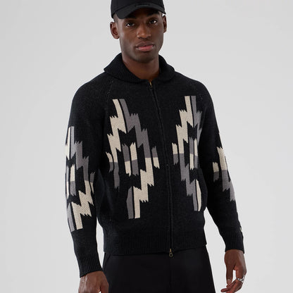 The Male model is wearing  New Era Organic Cowichan Black Cardigan 7