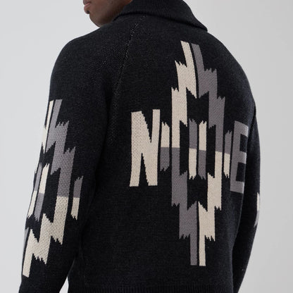 The Male model is wearing  New Era Organic Cowichan Black Cardigan  6