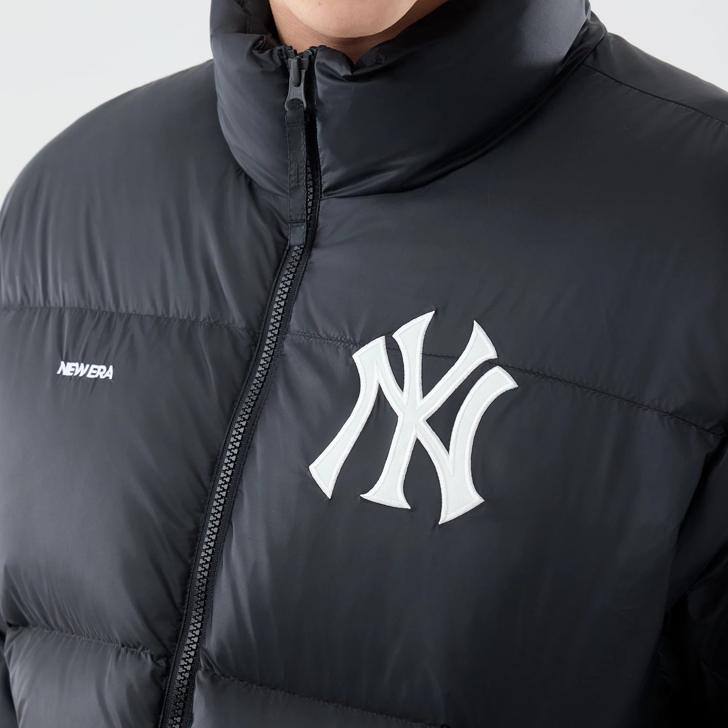 The Male model is wearing New York Yankees MLB Black Puffer Down Jacket 3