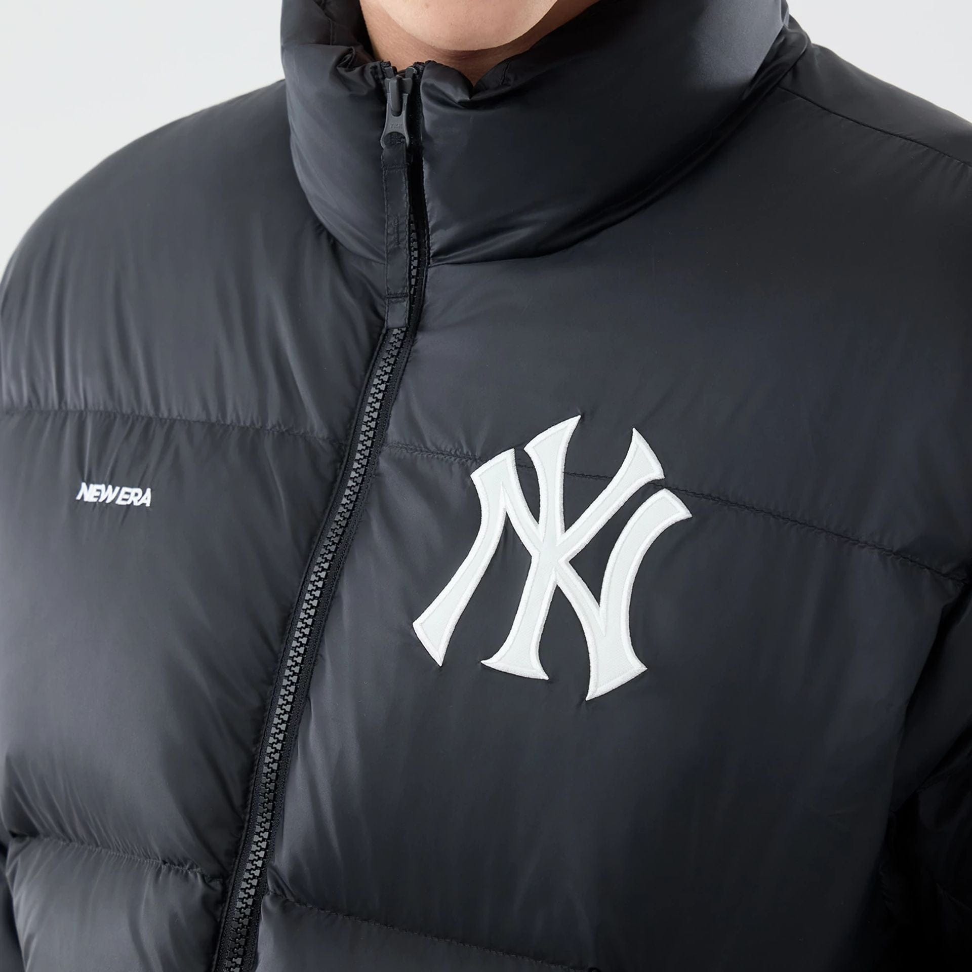 The Male model is wearing New York Yankees MLB Black Puffer Down Jacket  3
