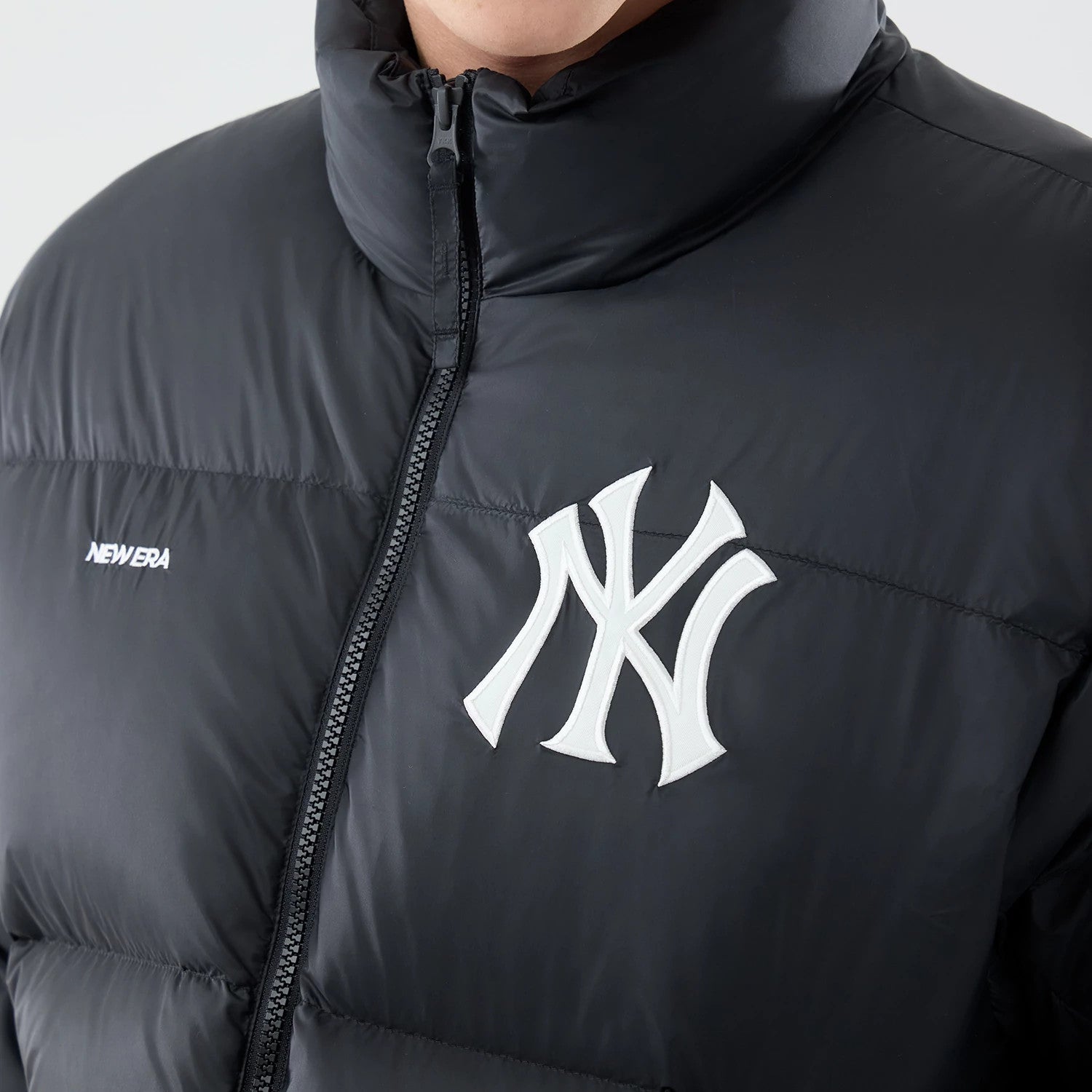 The Male model is wearing New York Yankees MLB Black Puffer Down Jacket 3