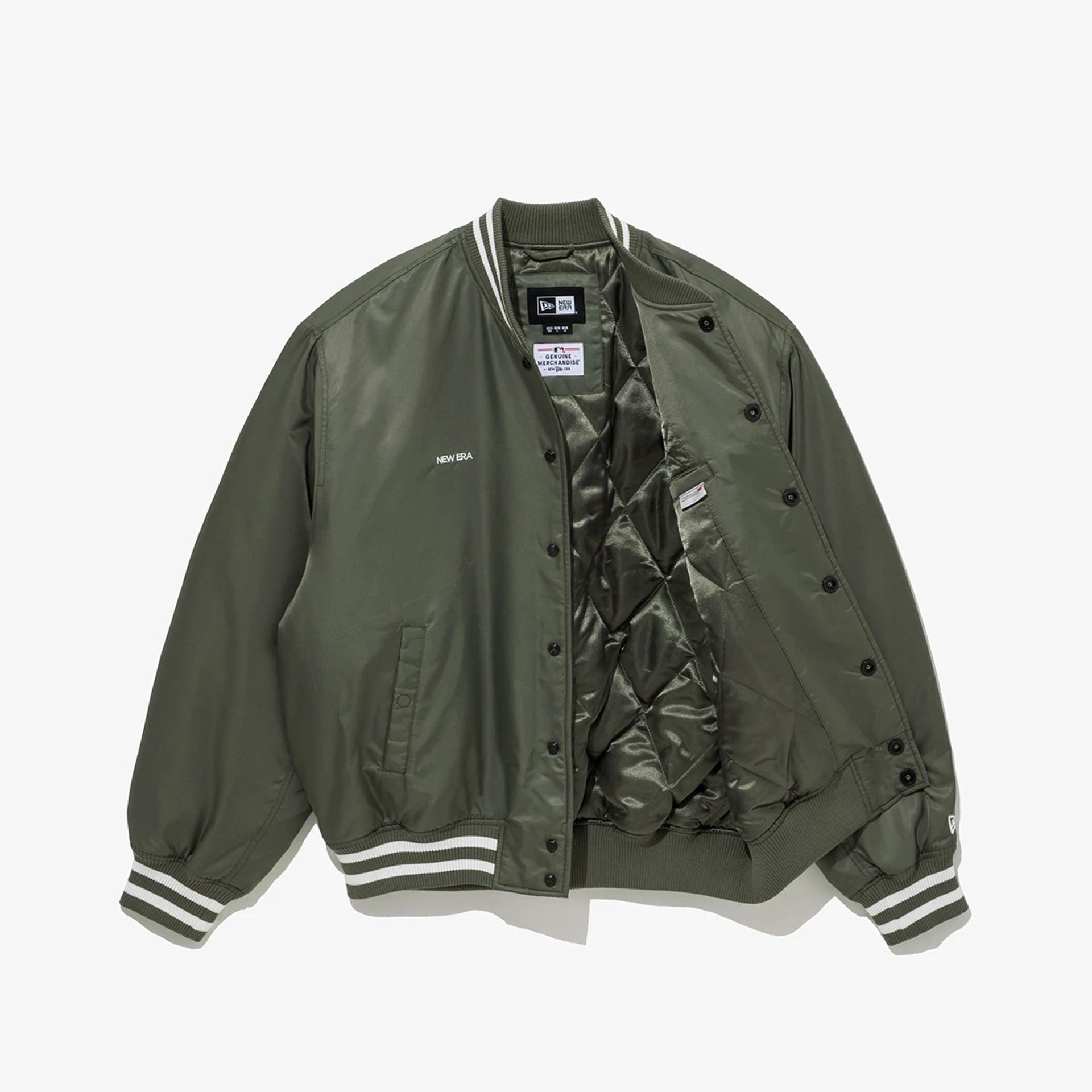 The Male model is wearing New York Yankees MLB Green Stadium Jacket  3