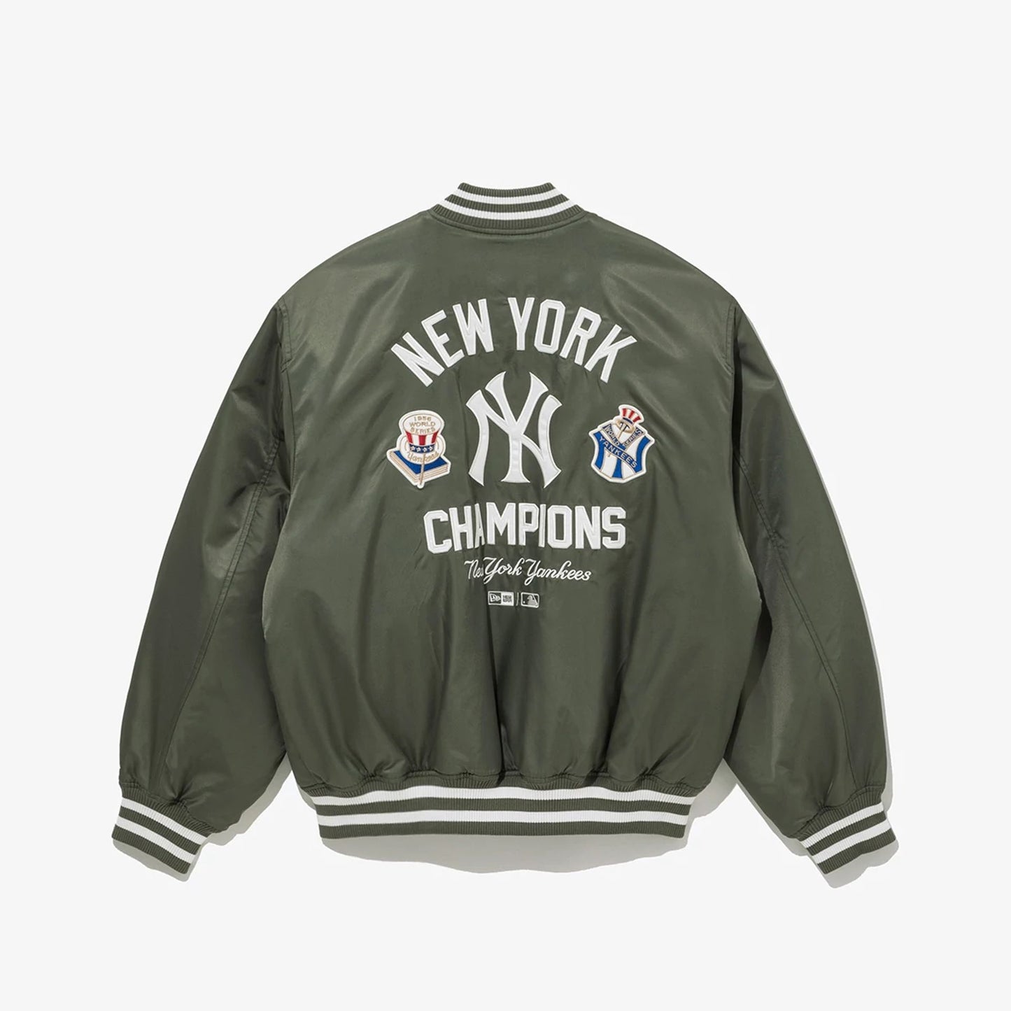 The Male model is wearing New York Yankees MLB Green Stadium Jacket  2