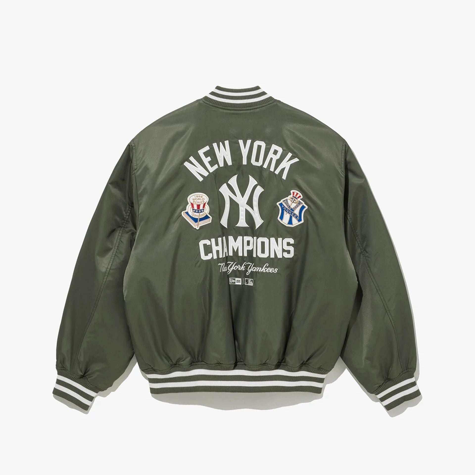 The Male model is wearing New York Yankees MLB Green Stadium Jacket  2