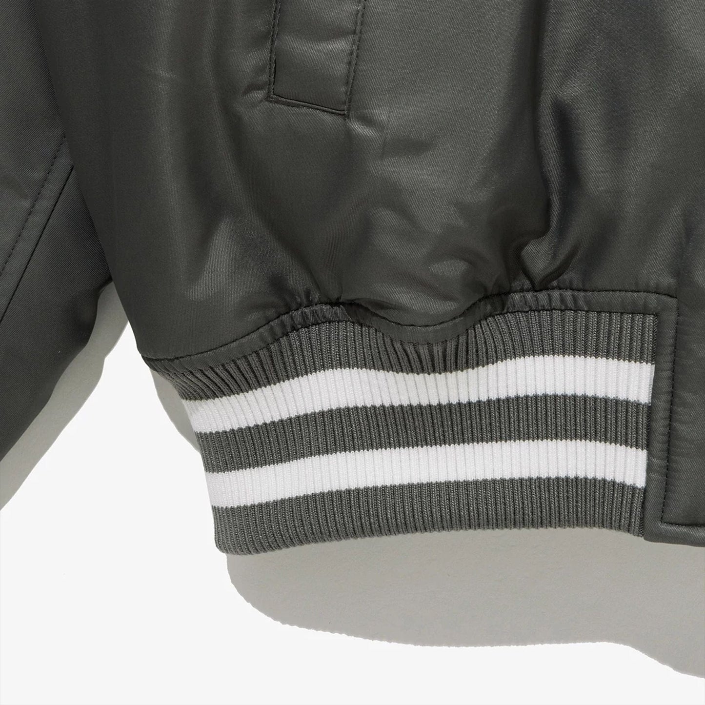 The Male model is wearing LA Dodgers MLB Grey Stadium Jacket  7