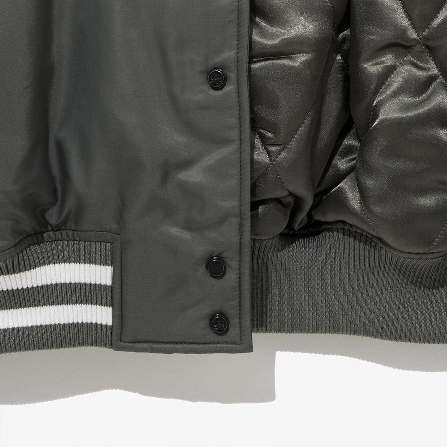 The Male model is wearing LA Dodgers MLB Grey Stadium Jacket  9