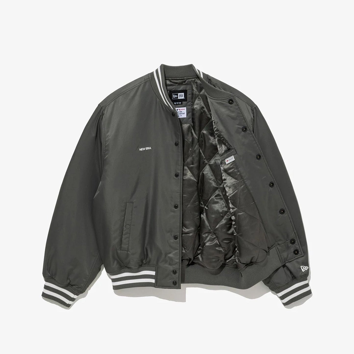 The Male model is wearing LA Dodgers MLB Grey Stadium Jacket  3