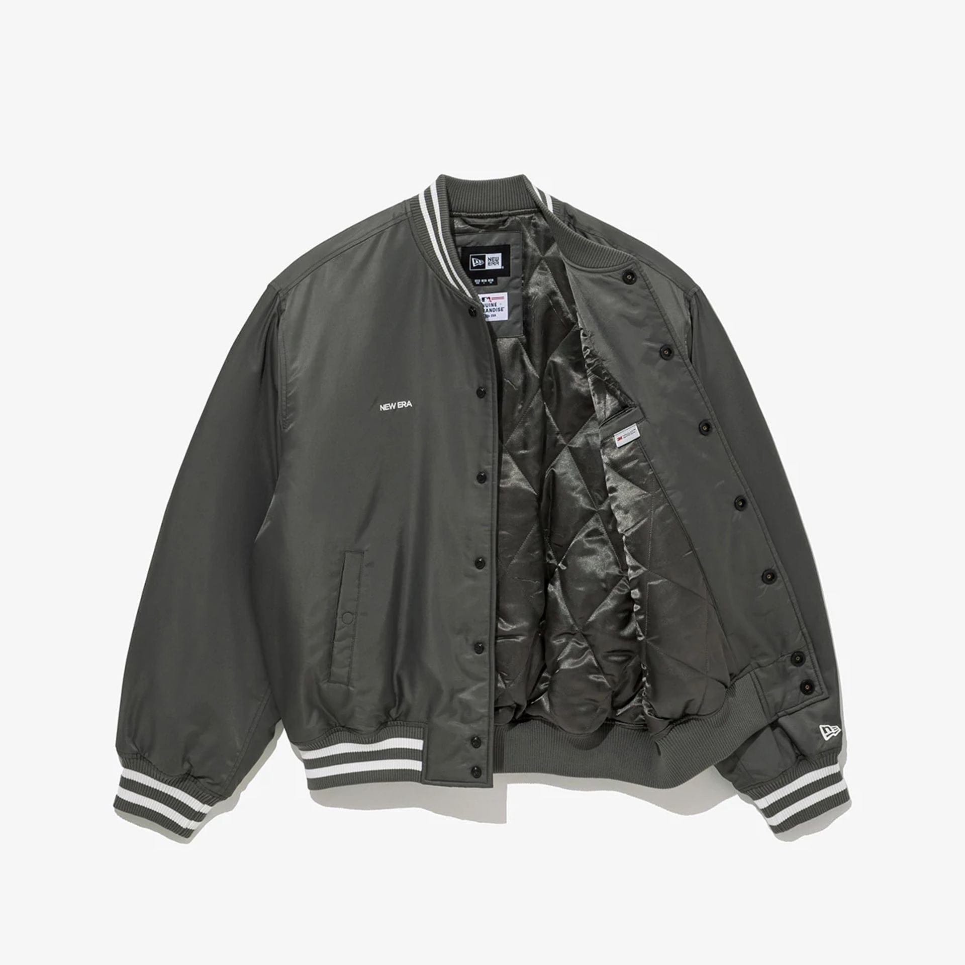 The Male model is wearing LA Dodgers MLB Grey Stadium Jacket  3