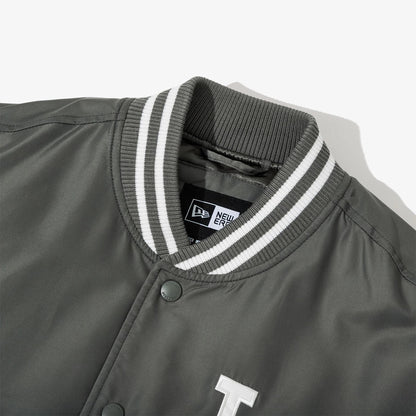 The Male model is wearing LA Dodgers MLB Grey Stadium Jacket 4