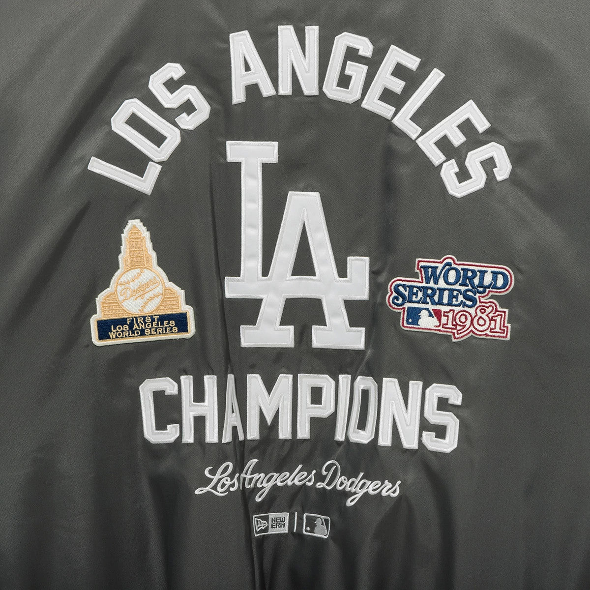 The Male model is wearing LA Dodgers MLB Grey Stadium Jacket 5
