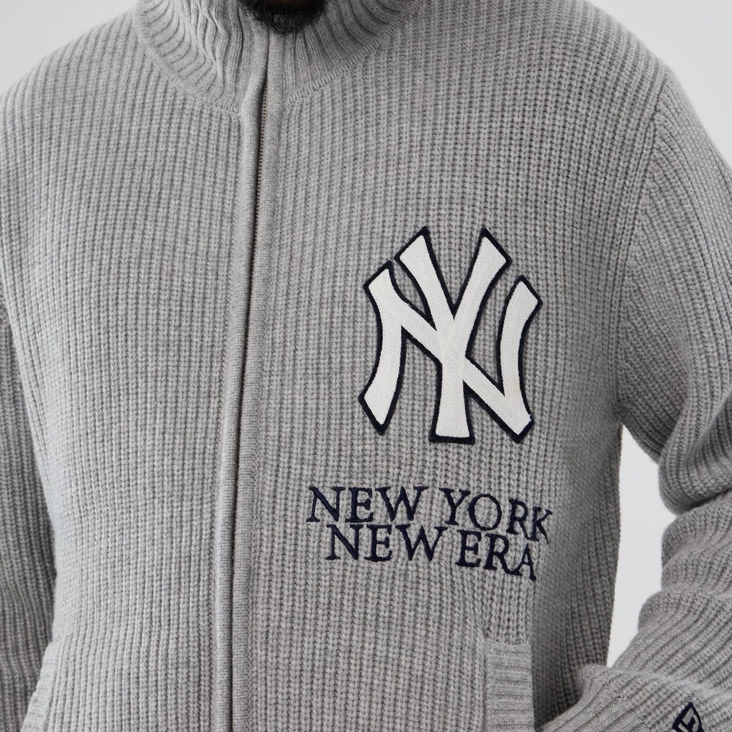 The Male model is wearing New York Yankees MLB Grey Cardigan  3