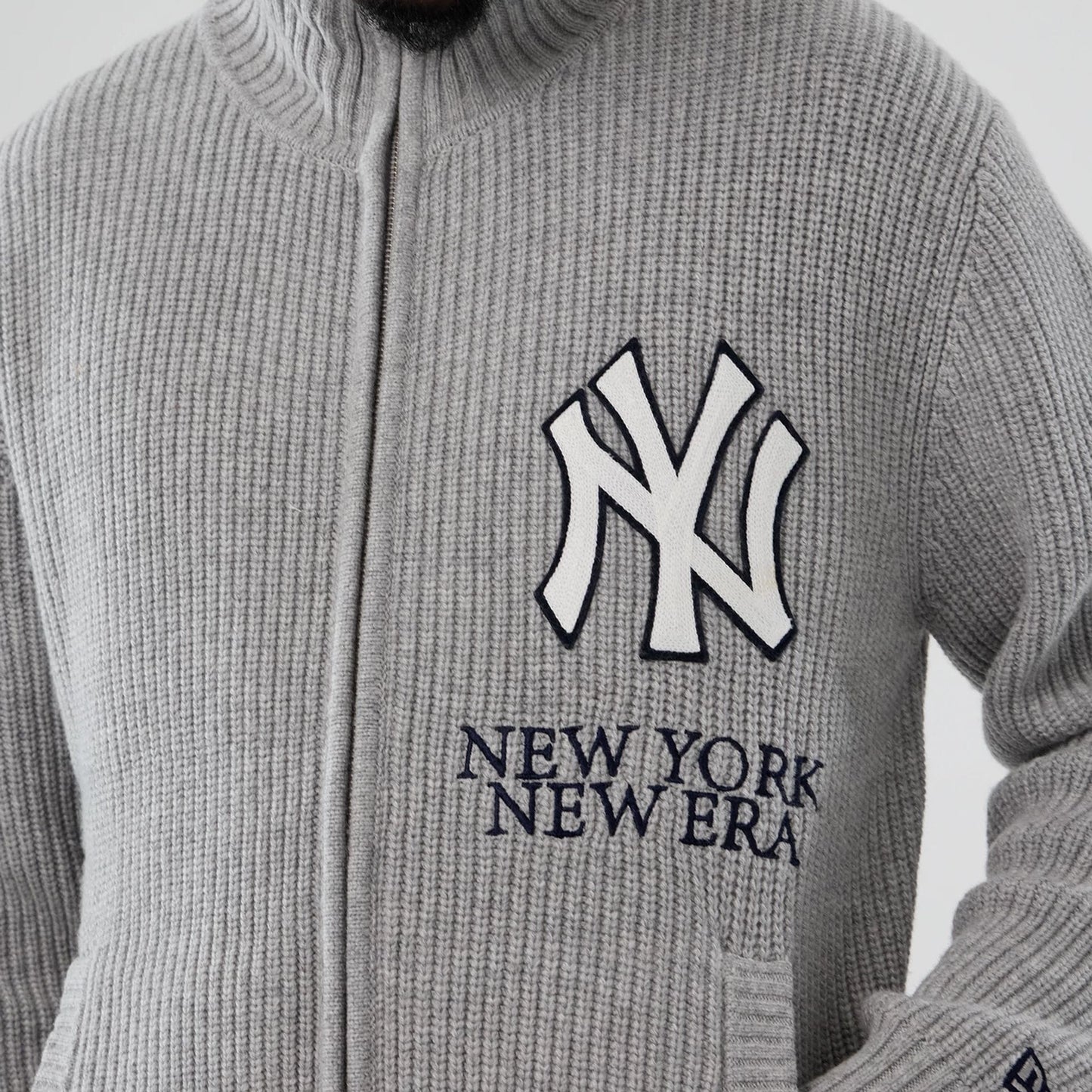 The Male model is wearing New York Yankees MLB Grey Cardigan 3