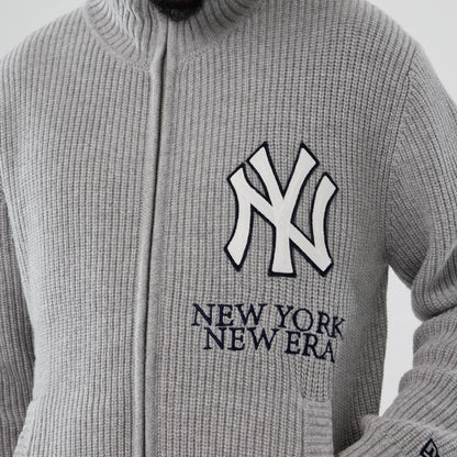The Male model is wearing New York Yankees MLB Grey Cardigan 3