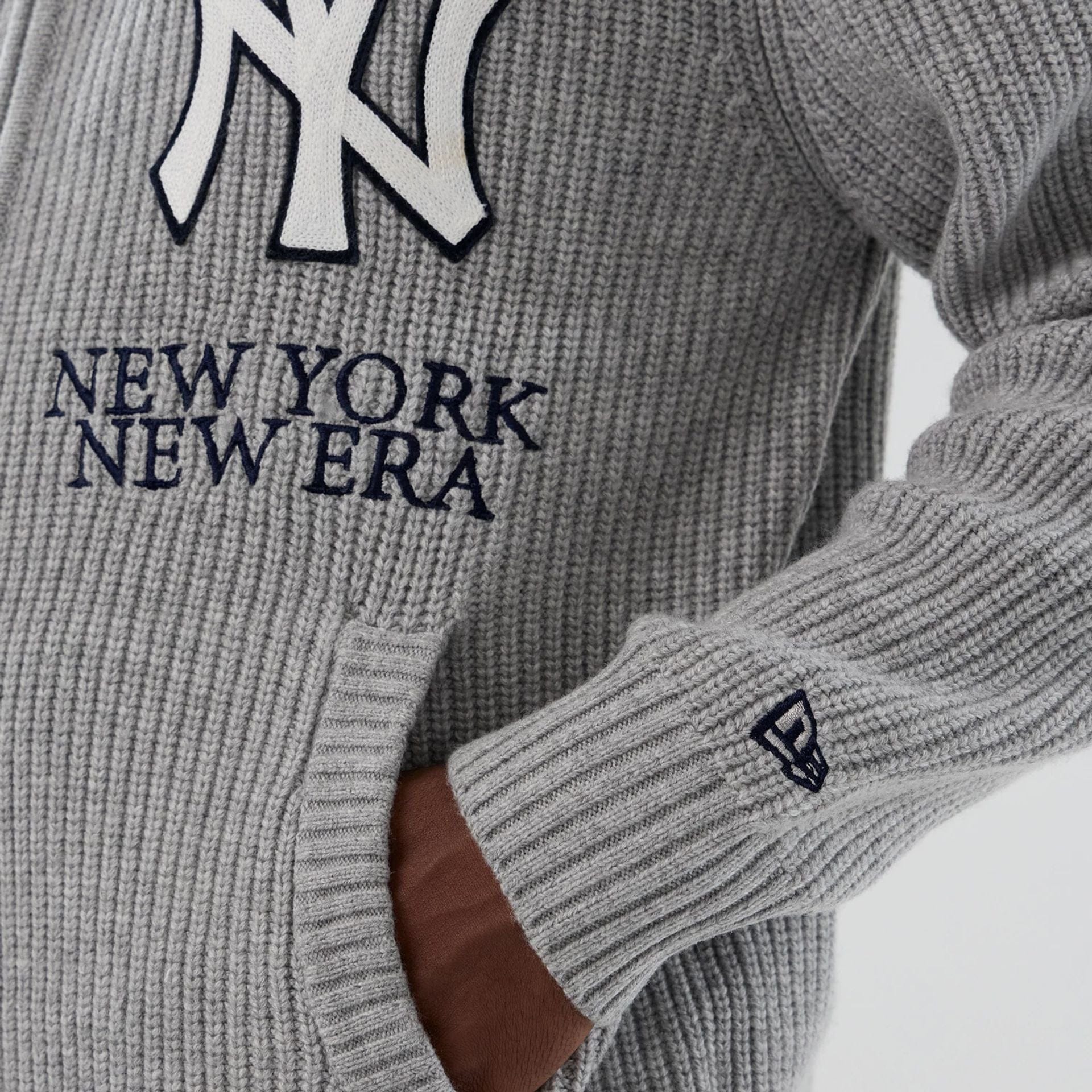 The Male model is wearing New York Yankees MLB Grey Cardigan  4