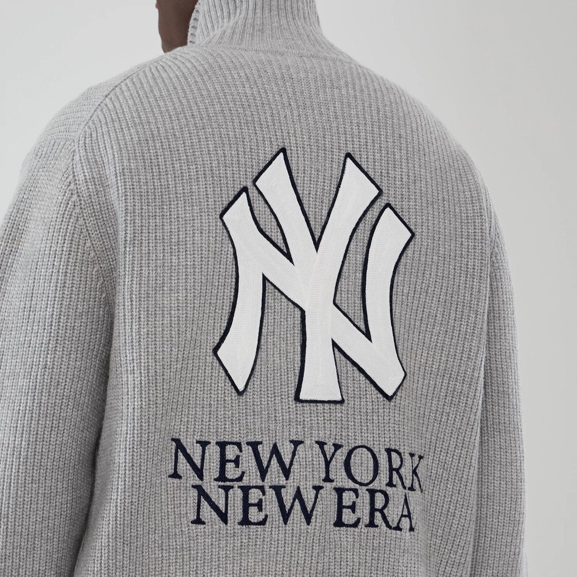 The Male model is wearing New York Yankees MLB Grey Cardigan  5