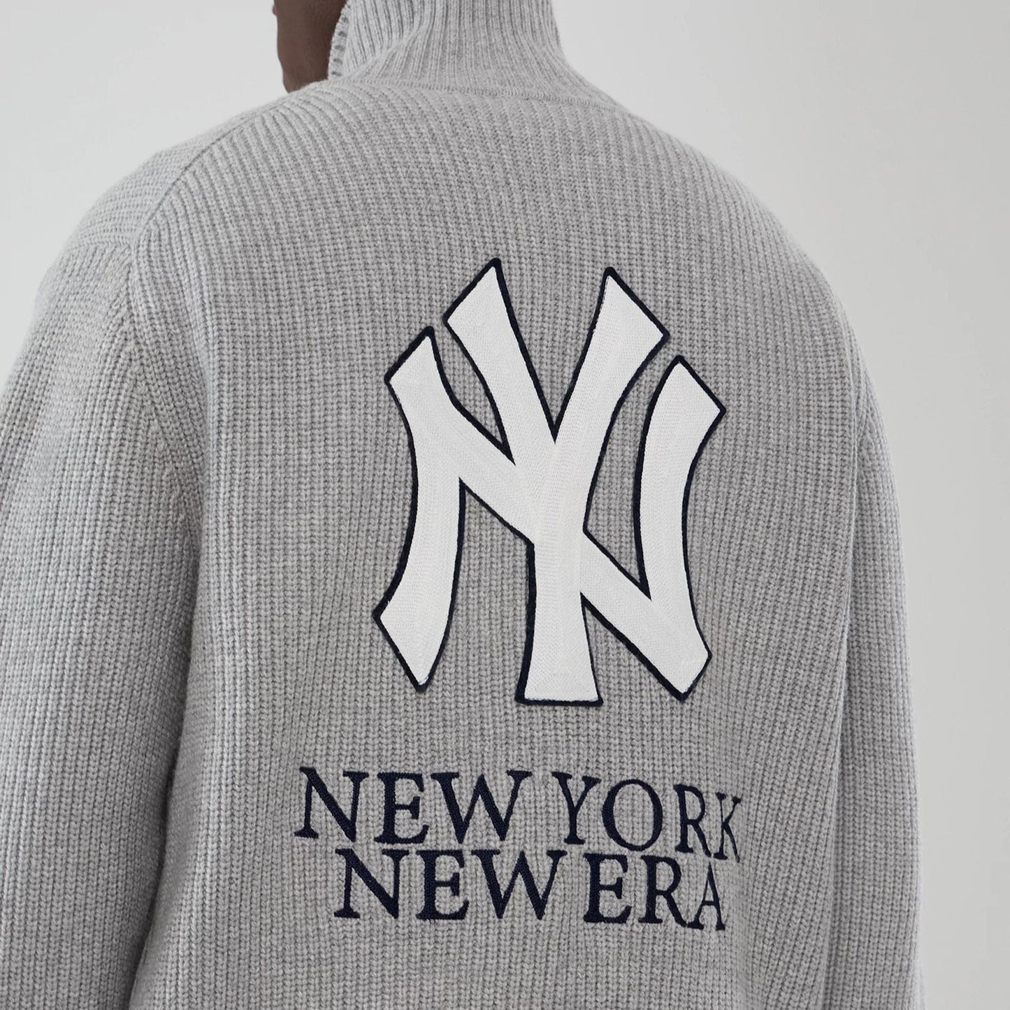 The Male model is wearing New York Yankees MLB Grey Cardigan  5
