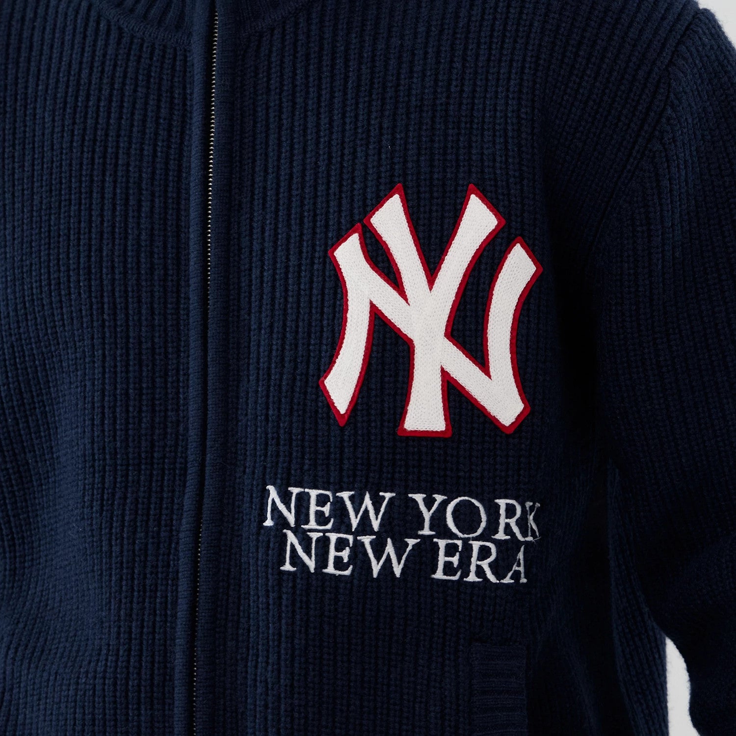 The Male model is wearing New York Yankees MLB Navy Cardigan 3