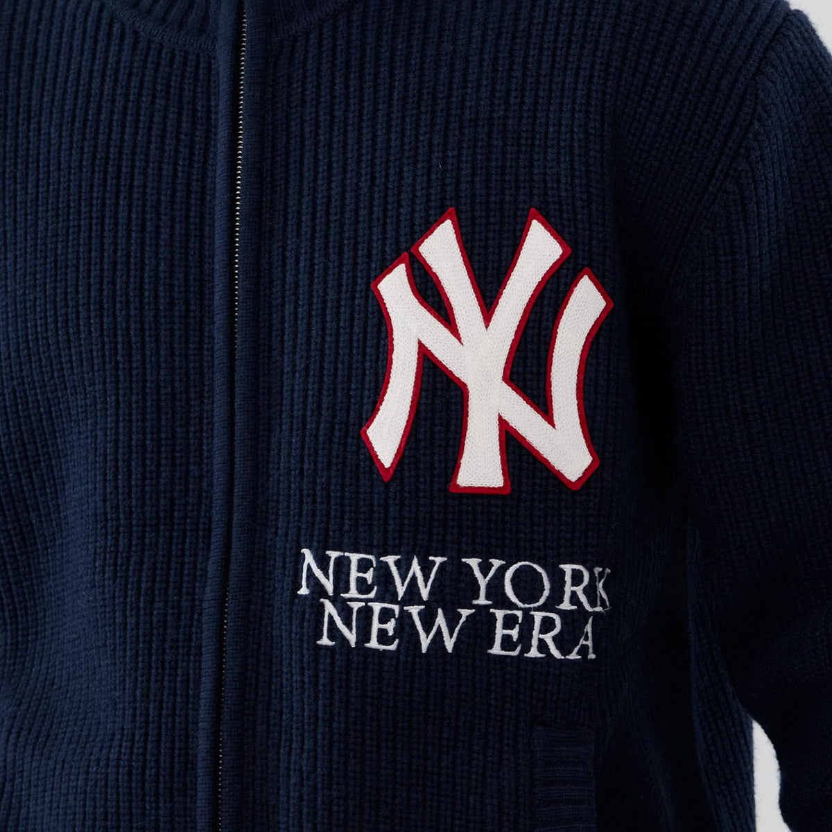 The Male model is wearing New York Yankees MLB Navy Cardigan 3