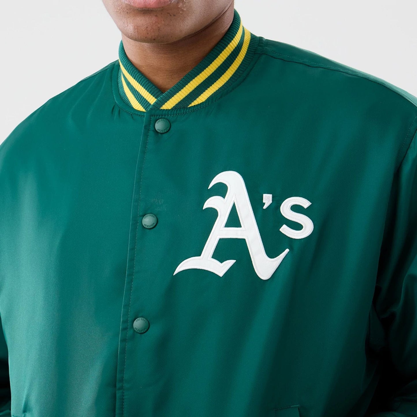 The Male model is wearing Oakland Athletics MLB Authentic Green Stadium Jacket  6