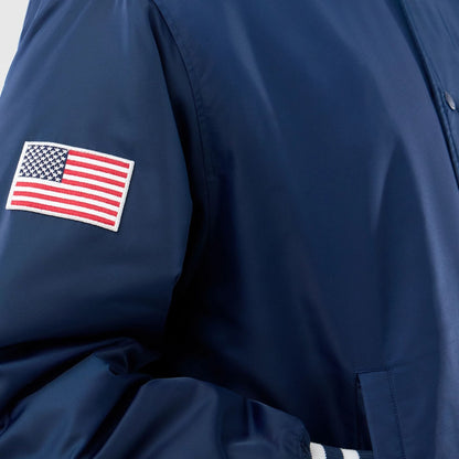 The Male model is wearing New York Yankees MLB Authentic Navy Stadium Jacket  4