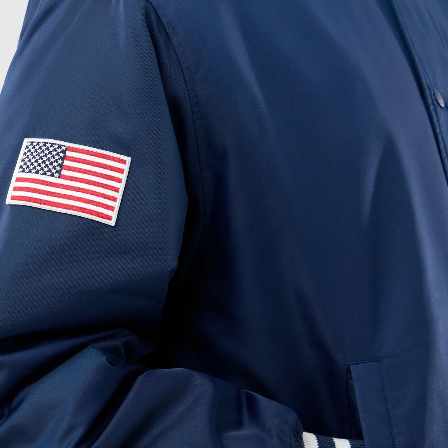 The Male model is wearing New York Yankees MLB Authentic Navy Stadium Jacket 4