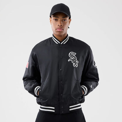The Male model is wearing Chicago White Sox MLB Authentic Black Stadium Jacket  1