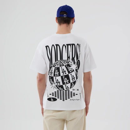 The model is wearing this MLB Chequered LA Dodgers T-Shirt in white. 2